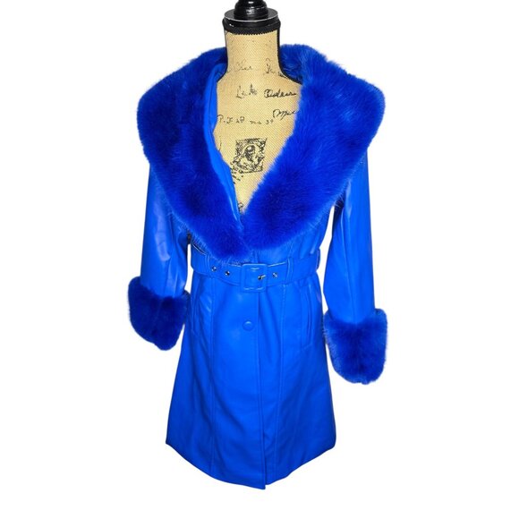 Jackets & Blazers - Y2K Does 70s Bright Blue Faux Leather Penny Lane Coat Belted